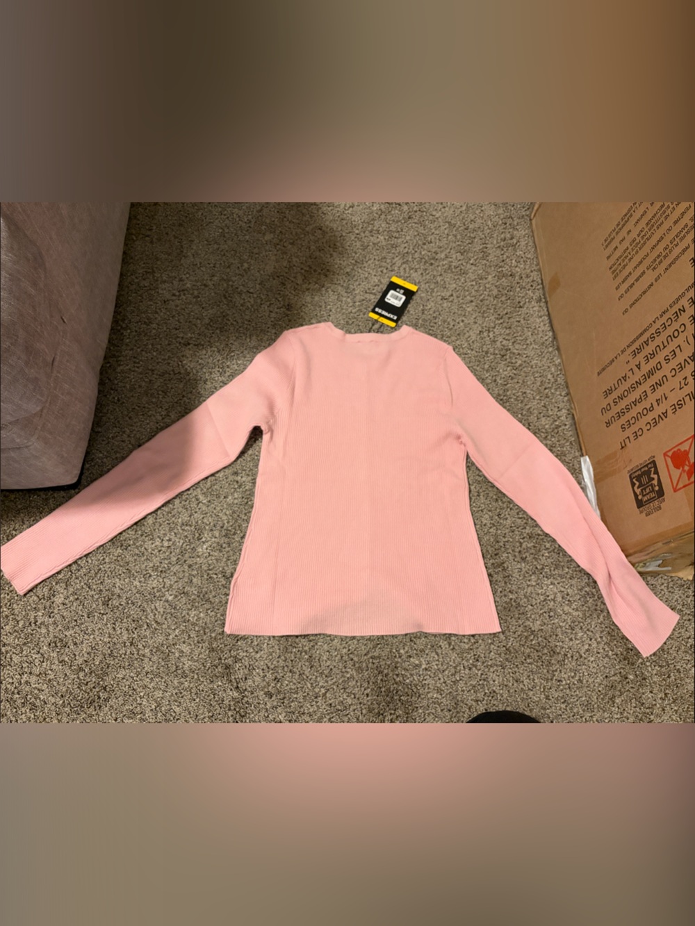 Express Light Pink Ribbed Button-Front Cardigan - Picture 5 of 5